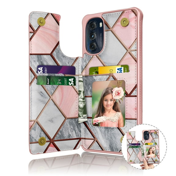 Tekcoo for Motoro Moto G 5G/G Power 5G 2023 Wallet case, Flip Wallet Leather Magnetic Clasp Case with Credit Card Holder and Shockproof Function Kickstand Phone Cover - Rose Gold Marble