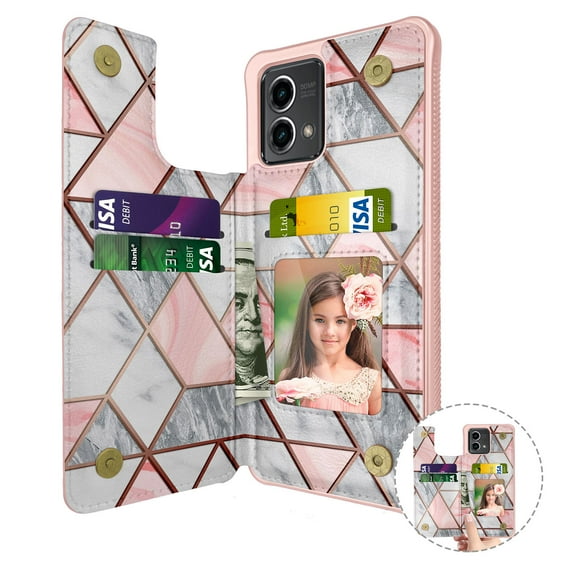 Tekcoo for Motorola Moto G Stylus 5G 2023 Wallet case, Flip Wallet Leather Magnetic Clasp Case with Credit Card Holder and Shockproof Function Kickstand Phone Cover - Rose Gold Marble
