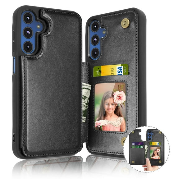 Tekcoo Samsung Galaxy A15 5G Case, Galaxy A15 5G Wallet Case, PU Leather ID Cash Credit Card Holder Slots Magnetic Closure Kickstand Flip Slim Cover for Samsung A15 5G [Black]