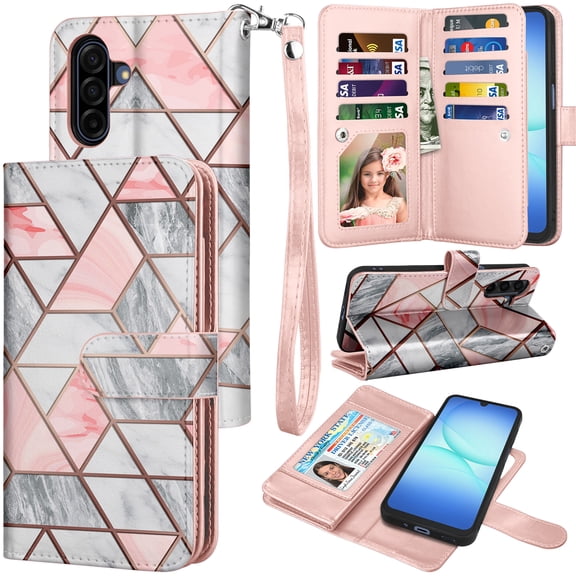 Tekcoo for Samsung Galaxy A17 5G Case Wallet with ID Card Holder for Women Men, Detachable Magnetic PU Leather Flip Wallet Phone Case for Galaxy A17 5G with Strap Kickstand Cover, Marble