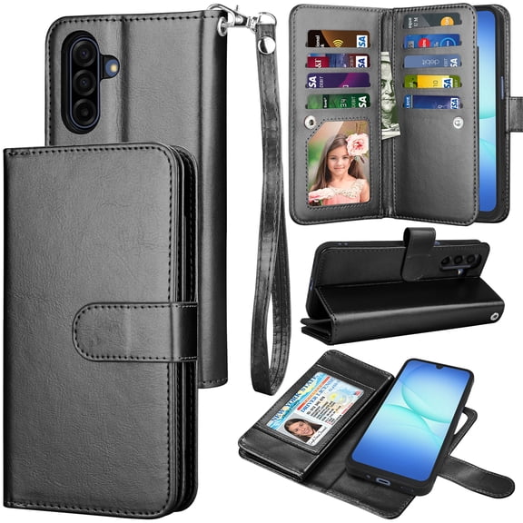 Tekcoo for Samsung Galaxy A17 5G Case Wallet with ID Credit Card Holder for Women Men, Detachable Magnetic PU Leather Flip Wallet Phone Case for Galaxy A17 5G with Strap Kickstand Cover, Black