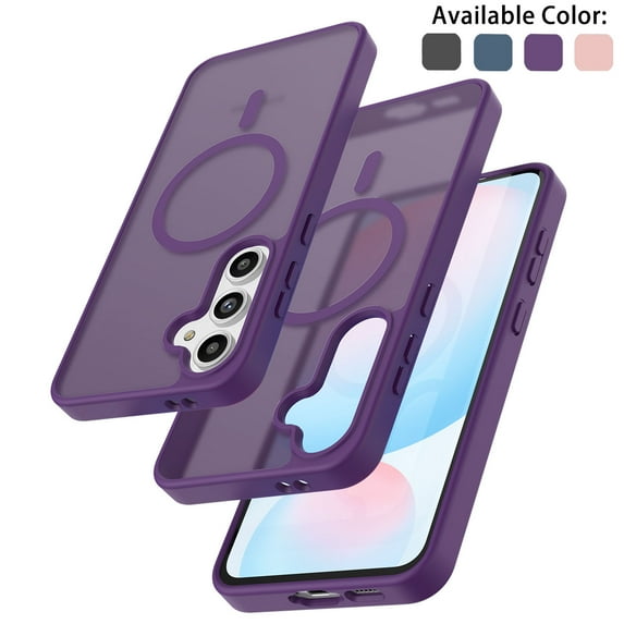 Tekcoo for Samsung Galaxy S24 FE Case, Compatible with MagSafe Military Grade Drop Protection Magnetic Rugged Cover Translucent Back Shockproof Phone Case for Samsung Galaxy S24 FE - Purple