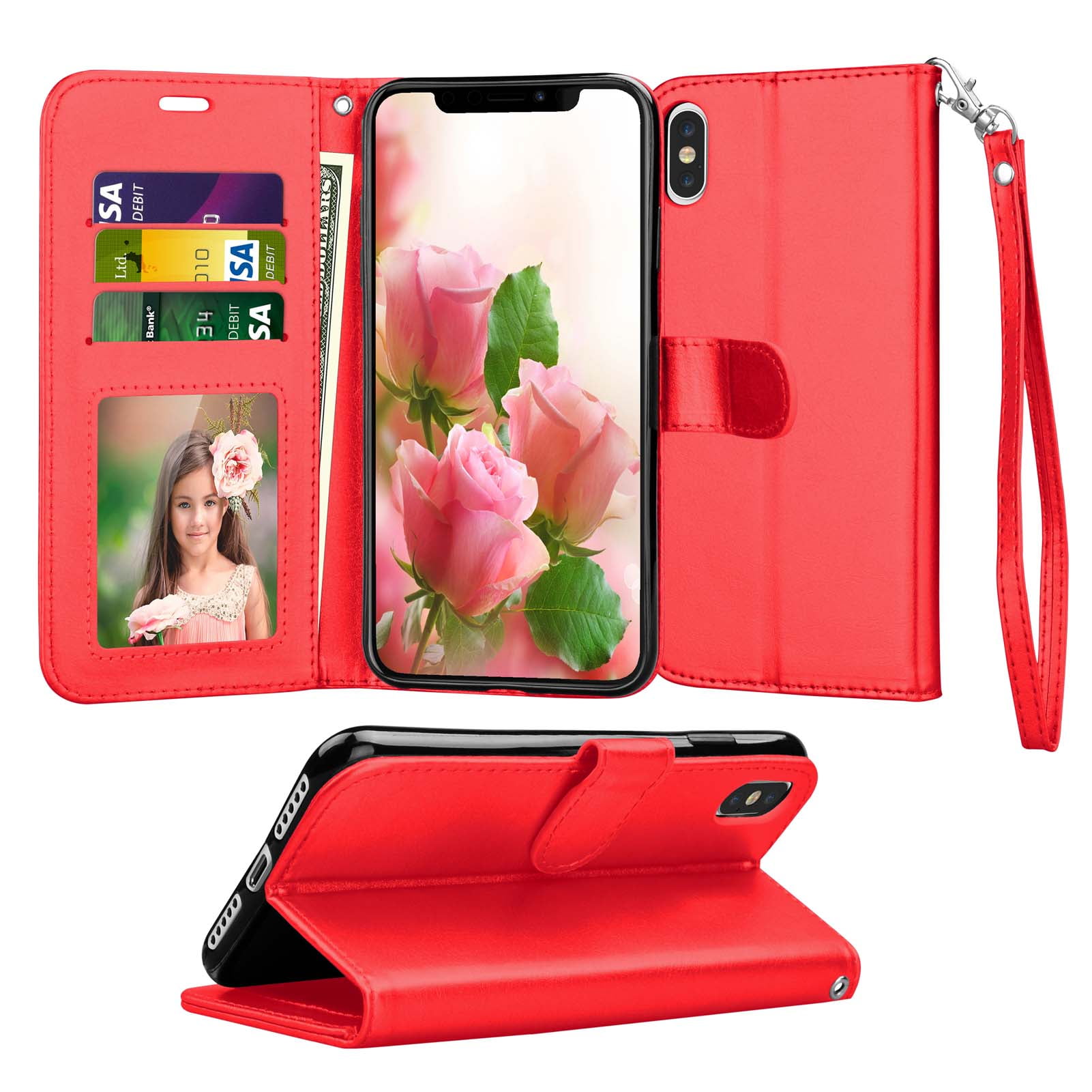 Tekcoo Wallet Phone Case For Iphone Xs Max Iphone Xr Luxury Pu Leather Red Id Cash Credit 3528