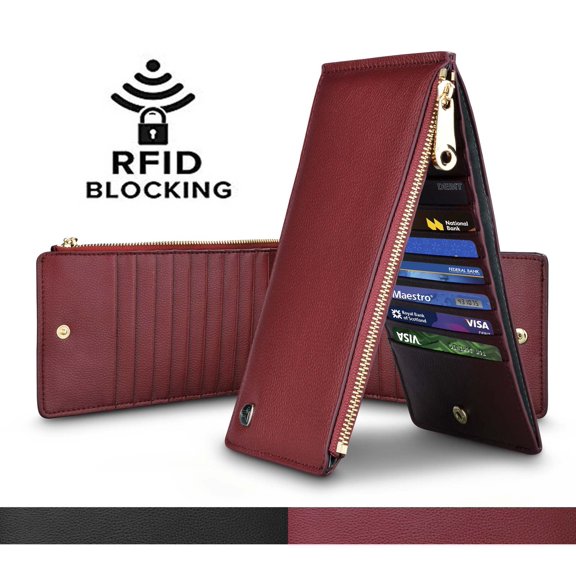 Tekcoo Womens RFID Bifold Multi Card Case Thin Wallet with Zipper Pocket