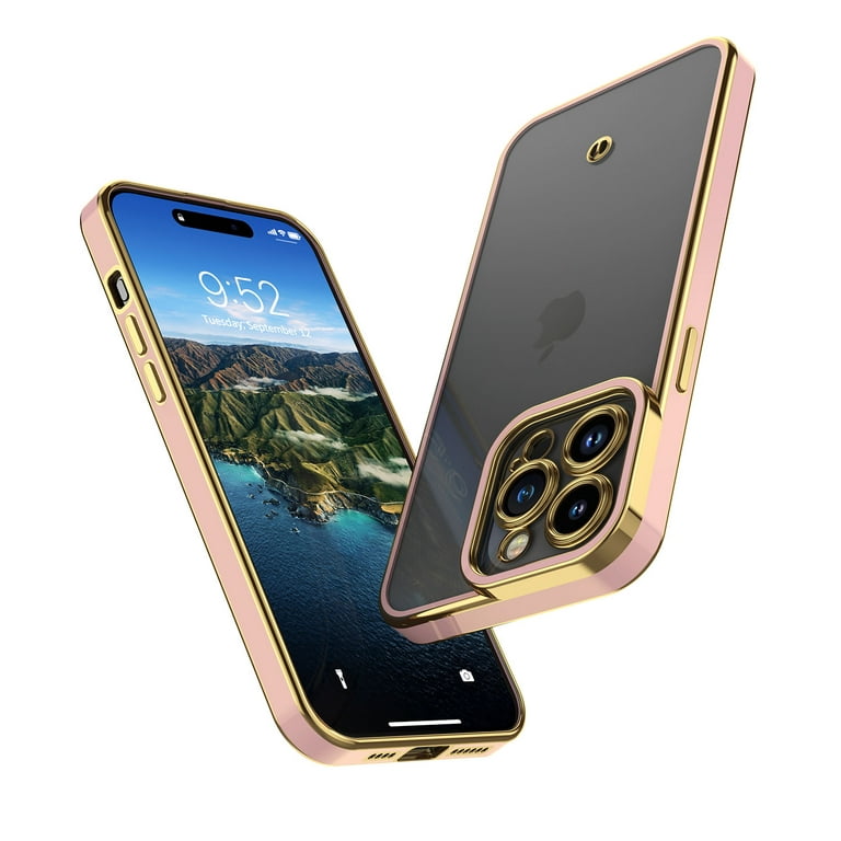 for iPhone 15,15 Pro,15 Plus,15 Pro Max Phone Case, Slim Luxury Gold Plated  Soft Bumper Women Men Girl Protective Phone Case Cover for Apple iPhone 15  Pro 6.1 inch,Pink/Gold 