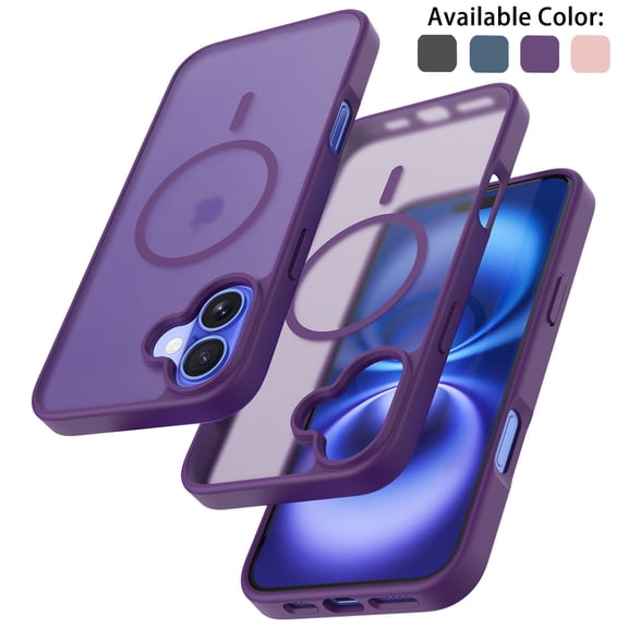 Tekcoo for iPhone 16 Plus Case, Compatible with MagSafe Military Grade Drop Protection Translucent Matte Back Magnetic Rugged Cover Slim Shockproof Phone Case for iPhone 16 Plus 6.7" - Purple