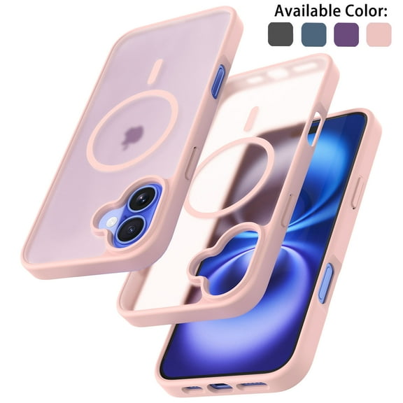 Tekcoo for iPhone 16 Plus Case, Compatible with MagSafe Military Grade Drop Protection Translucent Matte Back Magnetic Rugged Cover Slim Shockproof Phone Case for iPhone 16 Plus 6.7" - Pink