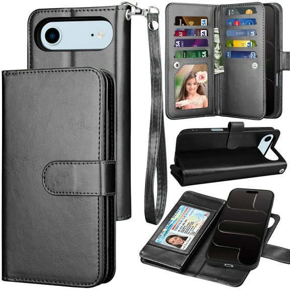Tekcoo for iPhone 17 Air Case Wallet with ID Credit Card Holder for Women Men, Detachable Magnetic PU Leather Flip Wallet Phone Case for iphone 17 Air 6.5" with Strap Kickstand Cover, Black