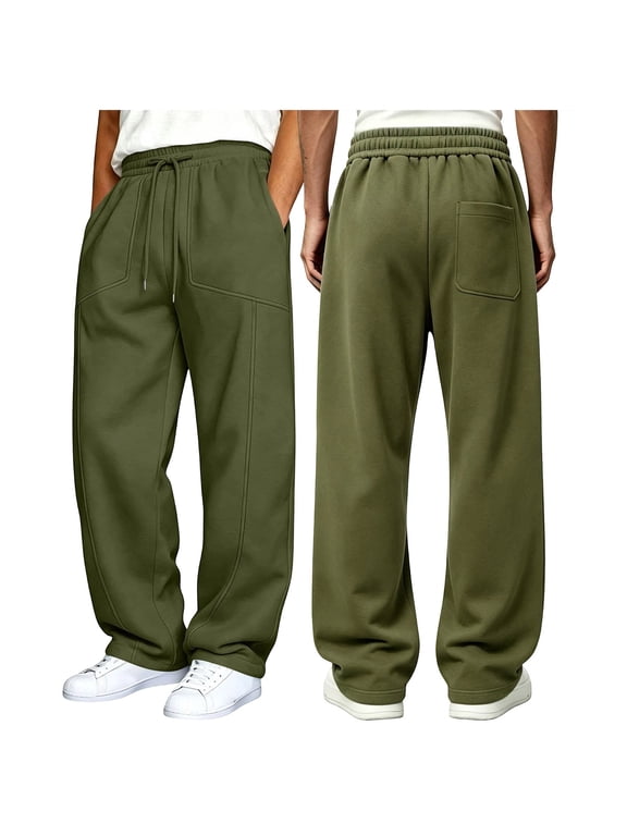 Men's Fleece Sweatpants Heavyweight Cotton Tapered Joggers Workout Running Sweat Pants with Pockets Working Pants for Men (AG,L)