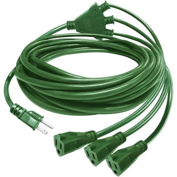 Teklectric Outdoor Extension Cord 1 to 3 Splitter, 3 Prong Outlets Plugs, Max 13ft End to End (25 FT Total),16/3C SJTW Weatherproof Wire for Outdoor String Lights Other Appliances, UL Listed (25 FT)