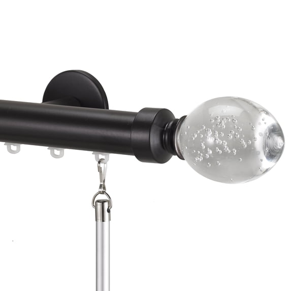 Tekno 25 - 132 in. Non-Adjustable 1-1/8 in. Single Traverse Window Curtain Rod Set in Maroon with TransLu Finial