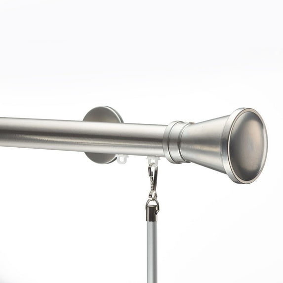 Tekno 25 - 132 in. Non-Adjustable 1-1/8 in. Single Traverse Window Curtain Rod Set in Silver with Durand Finial