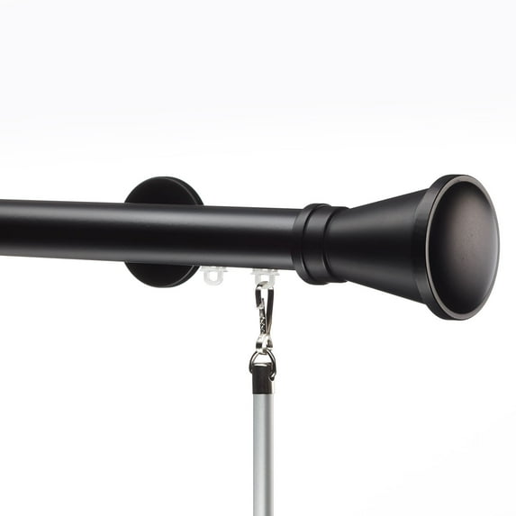 Tekno 25 - 48 in. Non-Adjustable 1-1/8 in. Single Traverse Window Curtain Rod Set in Black with Durand Finial