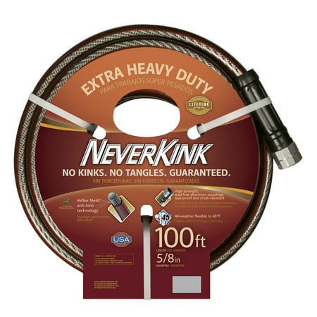 Teknor Apex Neverkink Extra Heavy Duty Garden Hose - Kink Free - 100 ft x 5/8 in, Gray — Garden & Landscape Use, Standard Connection