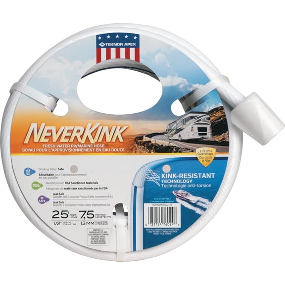 Teknor Apex 1108899 1/2" x 25' RV/Marine Neverkink Hose  Garden & Landscape Use, Standard Connection