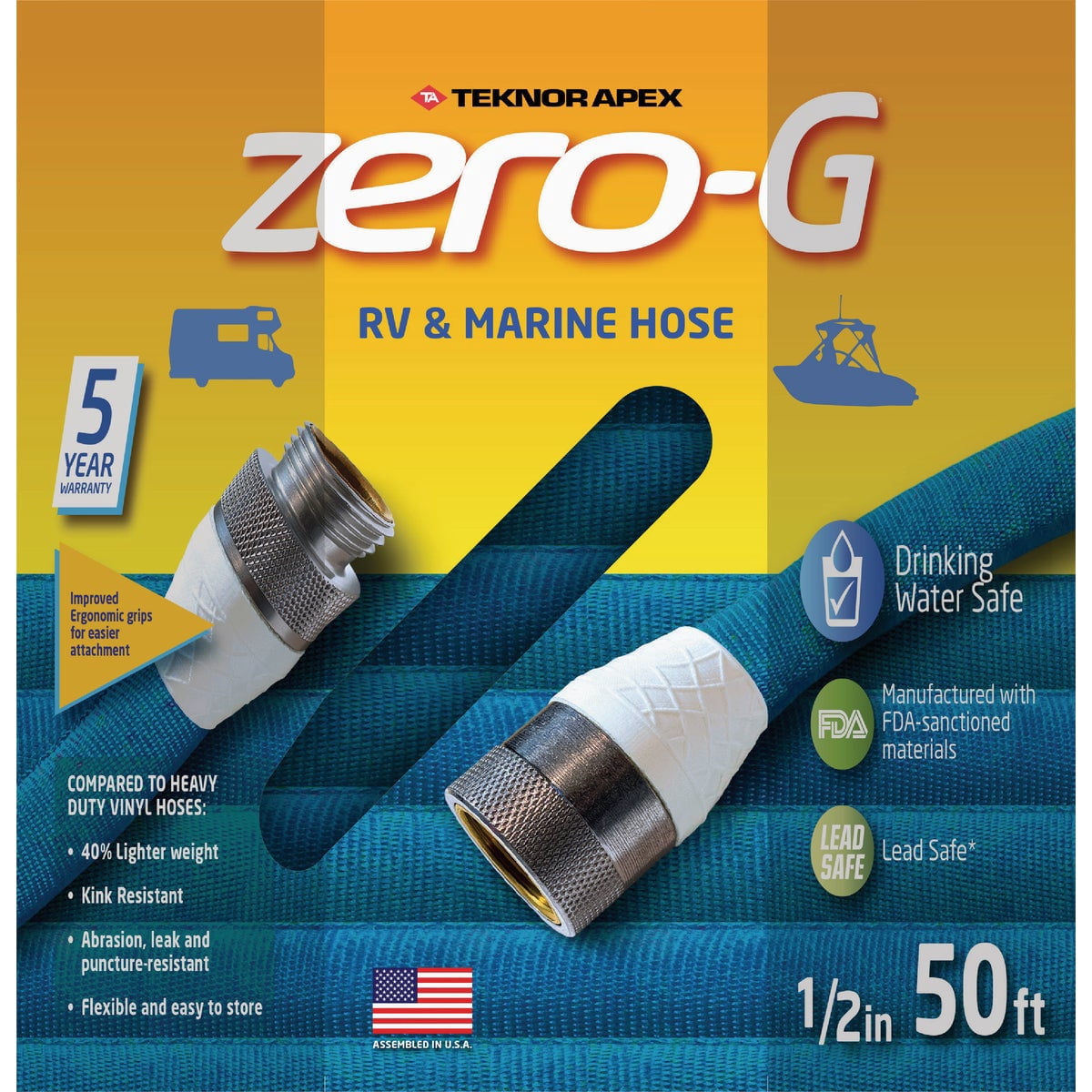Teknor Apex Zero-G Garden Hose 4006-50 - Lightweight, Flexible Vinyl - 1/2 in x 50 ft, Blue