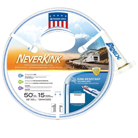 Teknor Apex Neverkink RV/Marine Drinking Water Hose - 1/2 In x 50 Ft - White