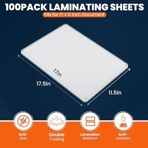 Tekola 100 Pack Laminating Sheets, Hold 11 x 17 Inch Sheet, 5 Mil Clear Thermal Laminating Pouches 11.5 x 17.5 Inch Lamination Sheet Paper for Laminator, Round Corner