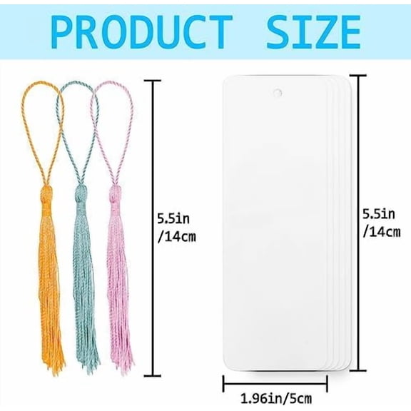 Tekola 100 Set Blank Bookmarks with Colorful Tassels, White Cardstock Bookmarks Bulk, Craft Paper Book Marks for DIY Projects and Gifts Tags, 5.5 x 2 Inch