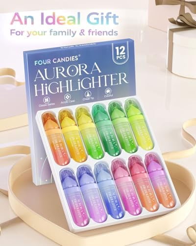 Tekola 12 Pcs Highlighters Assorted Colors, Cute Pastel Highlighter Set, Dry Quickly, Soft Chisel Tip, No Bleed Highlighter, Aesthetic Highlighters fo Purple Christmas Gifts