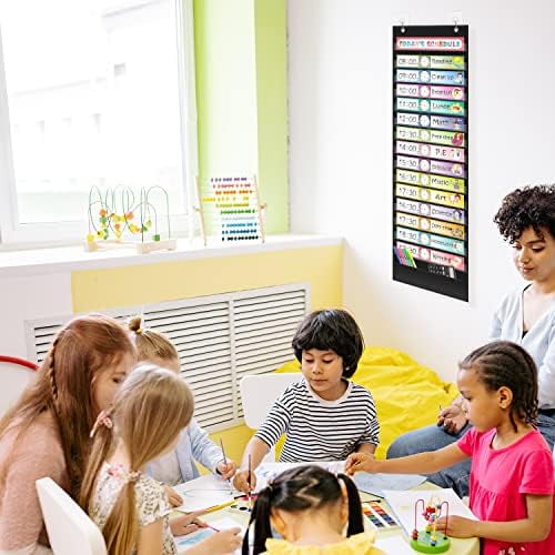 Tekola 15+1 Pockets Daily Schedule Pocket Chart with 30 Pcs Double-Sided Reusable Cards, Scheduling Pocket Chart for Classroom Office Home School Activity(Black)