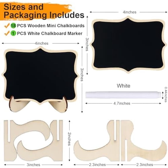Tekola 18 PCS Mini Chalkboard Signs with Easel Stand, Wooden Blackboard Labels for Wedding Celebration, Name/Place Cards, Food Labels for Party Buffet, Reusable Signs/Message Boards/Table Numbers