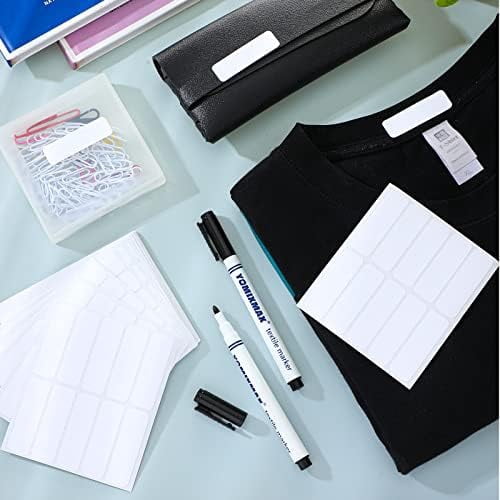 Tekola 300 Pcs Clothing Labels for Nursing Homes No Iron Fabric Labels with 2 Pcs Permanent Fabric Markers Washable Name Laundry Stickers for Camp Laundry Shop(Rectangle,2 x 0.6 Inch)