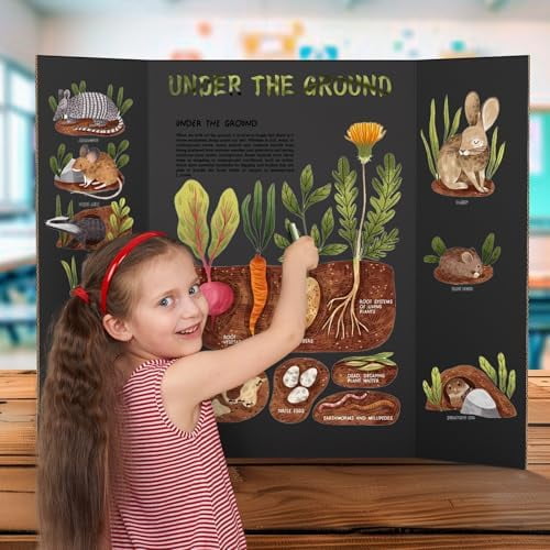 Tekola 4 Pack 36" x 48" Trifold Poster Board for Presentation, Black Corrugated Cardboard Large Tri Fold Poster Board for Science Fair, Office & School Projects, Photo Displays, Exhibitions Event