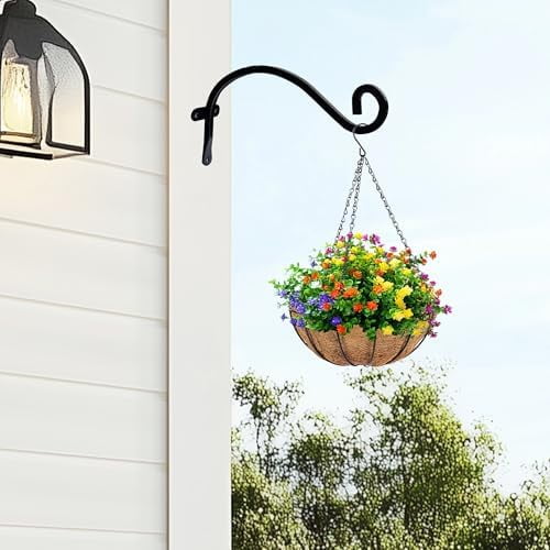 Tekola 4 Pack Plant Hanger Outdoor, 8 Inch Heavy-Duty Hanging Plant Hook for Outside Basket, Black Metal Wall Mount Plant Bracket Hook for Flower Baskets Bird Feeder