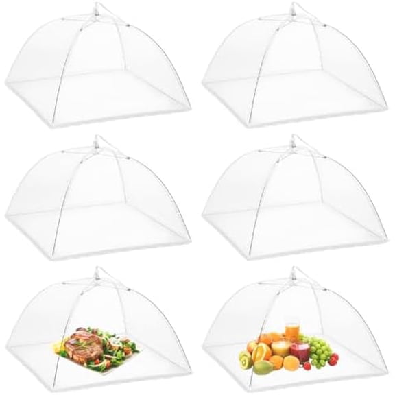 Tekola 6 Pack Food Covers 17 Inch Pop-Up Encrypted Mesh Plate Serving Tents, Fine Net Screen Umbrella for Outdoors, Parties, Picnics, BBQs, Reusable and Collapsible