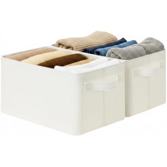 Tekola Closet Storage Bins, Storage Basket for Shelves, Beige, 2-Pack