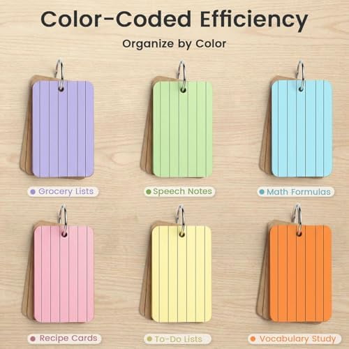 Tekola Colored Index Cards, 300 Count, 2.2 x 3.5 Inchs Flash Card Lined Ruled on Both Side, 6 Assorted Colors, Heavyweight Notecards for School Studying Learning College Office Home Taking Notes