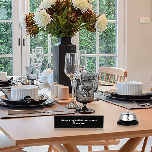 Tekola Desk Service Dinner Bell Metal Silver Call Bell and Double Side No Receptionist Sign Please Ring Sign for Service Assistance for Hotel School Restaurant Reception Area(Sliver Bell)