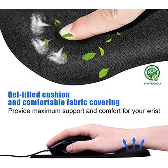 Tekola Ergonomic Mouse Pad with Gel Wrist Support, Comfortable Mousepad with Smooth Wrist Rest Surface and Non-Slip PU Base for Pain Relief Computer Laptop Office Home Black, 9.2 x 8.1 in