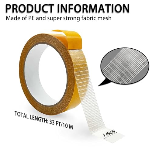 Tekola Extra Strong Double Sided Fabric Tape, 1inch x 33FT(10m), Heavy Duty for Clothes & Carpet, High Stickness, Ideal for Multiple Surfaces