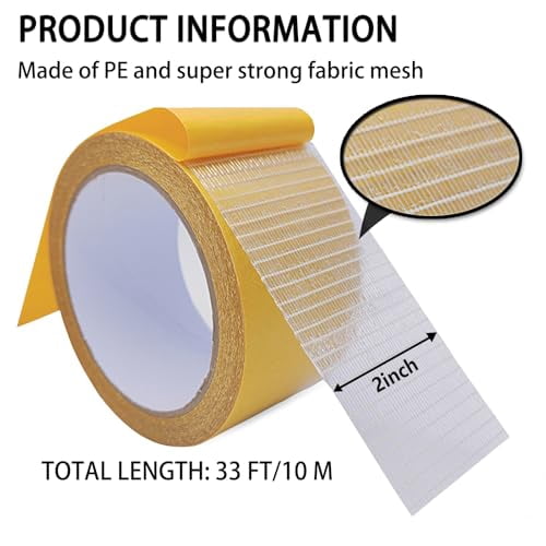 Tekola Extra Strong Double Sided Fabric Tape Heavy Duty for Clothes,Double Stick Fabric Tape for Carpet/Clothing 2inch x 33FT(10m) High Stickness Strong 2 Sided Tape