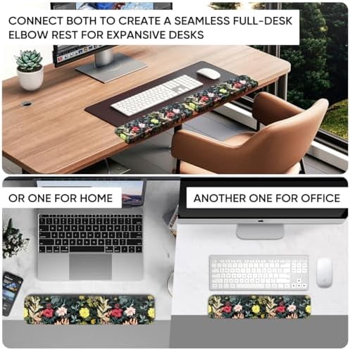 Tekola L-Shaped Desk Elbow Pad for Desk 2 Pack, Soft Memory Foam Elbow Support Padding with Non-Slip Base, Easy Typing Pain Relief Comfort for Office Work Gaming Black Flowers