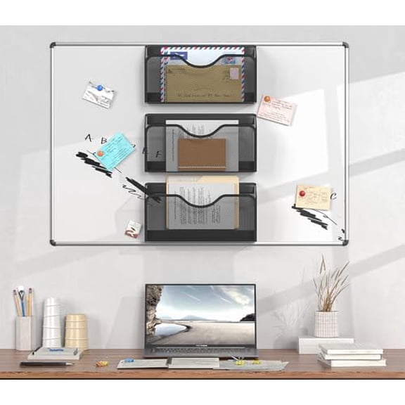 Tekola Magnetic File Holder - 3PCS File Paper Mail Organizer No Drilling Magazine Paper Document Holder/Magnetic Hanging File Organizer for File Cabinets, Office, Whiteboard, BLACK