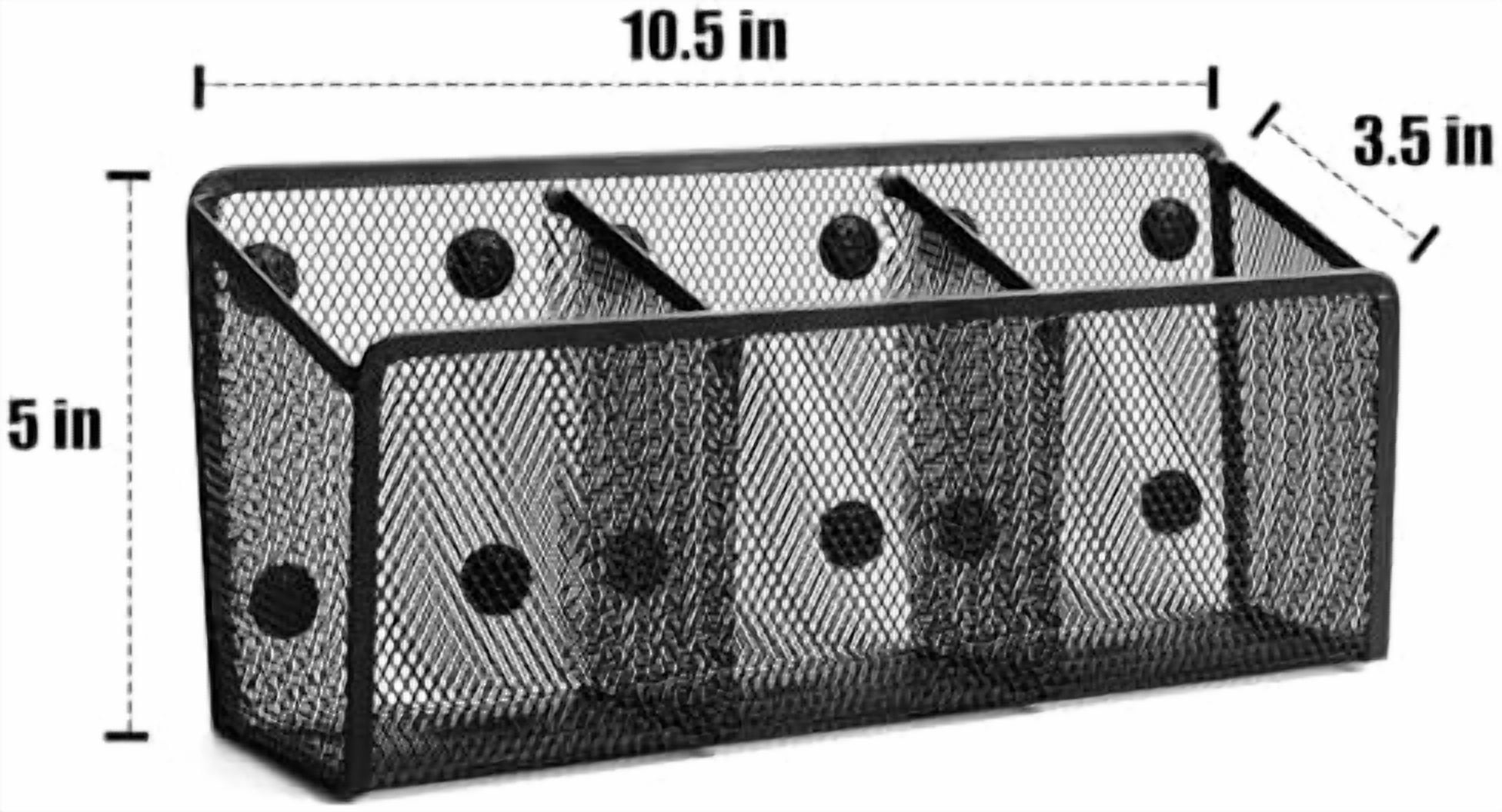 Tekola Magnetic Pencil Holder - Extra Strong Magnets Mesh Marker Holder Perfect for Whiteboard, Refrigerator and Locker Accessories (3 Baskets, 1 Pack Black)