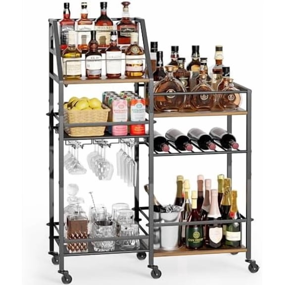 Tekola Rolling Bar Cart with Wine Glass Holder, Bar Carts for The Home, Bar Stand for Home, Small Mini Bar for Whiskey Wine, Liquor Cart for Home Bar, Alcohol Cabinet for Bar, Kitchen, Dining Room