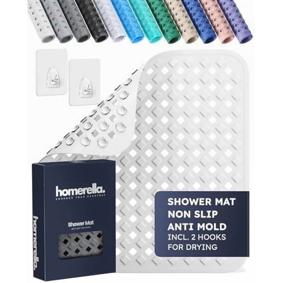 Tekola® Shower Mat Non Slip Anti Mold, Non Slip Shower Mats for Inside Shower Stall Anti Slip Mat, Square Shower Floor Mat 21 x 21 in with Suction Cups & Hooks for Quick Drying, Machine Washable