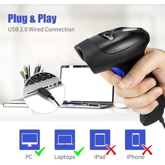 Tekola USB 1D Barcode Scanner, Handheld Wired CCD Barcode Reader Supports Screen Scan UPC Bar Code Reader for Warehouse, Library, Supermarket