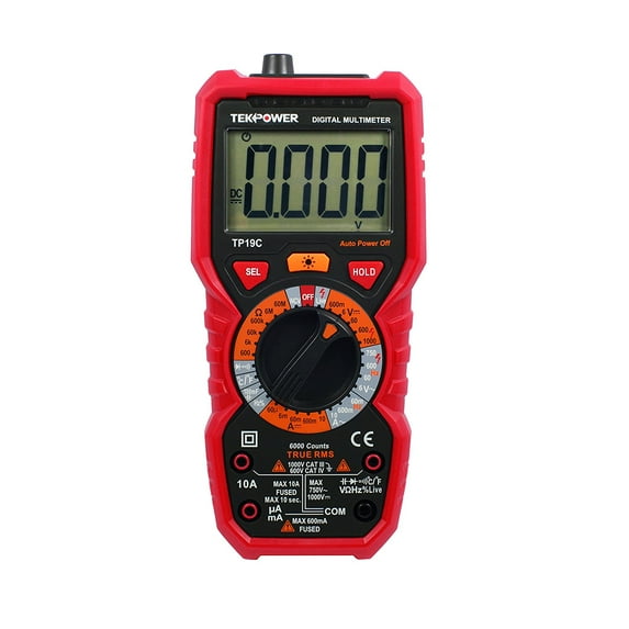Tekpower TP19C General Purpose Manual-ranging True RMS AC/DC 10A Digital Multimeter with Non-contact Voltage Detector (NCV), Live Wire Tester
