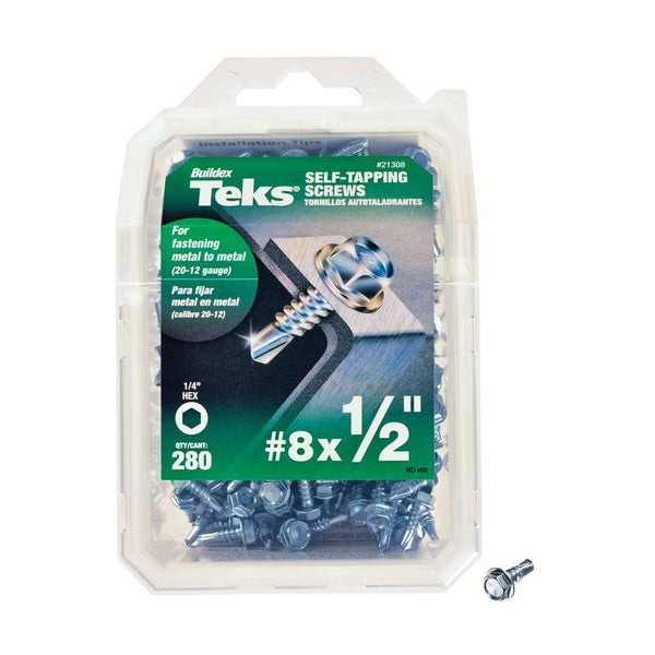 Teks 21308 Self-Tapping Hex-Washer-Head Drill Point Screw, #8 X 1/2