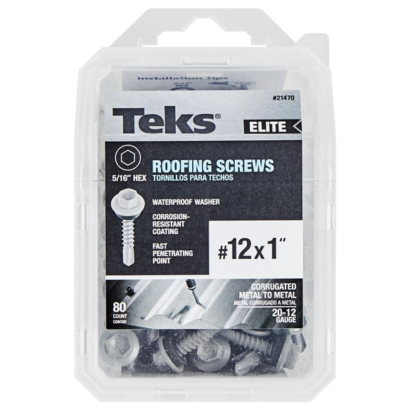 ITW Brands Teks Metal-to-Wood Roofing Screw 21470 - Hex Washer Head, Alloy Steel - 80 Ct