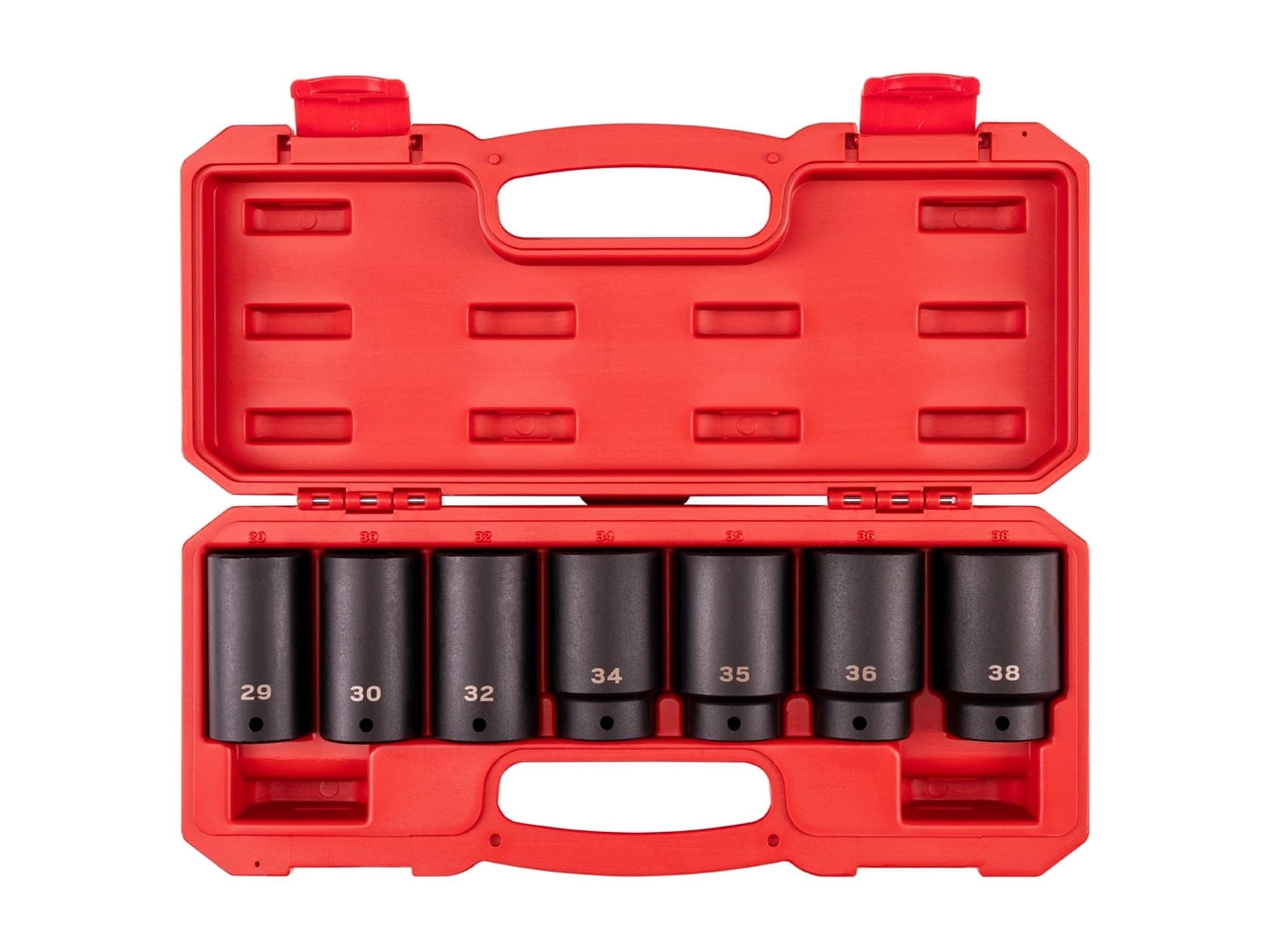 TEKTON 1/2 Inch Drive Deep 6-Point Axle Nut Impact Socket Set with Case, 7-Piece (29 - 38 mm) | SID92340