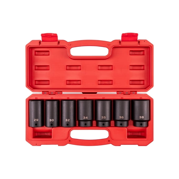 TEKTON 1/2 Inch Drive Deep 6-Point Axle Nut Impact Socket Set with Case, 7-Piece (29 - 38 mm) | SID92340