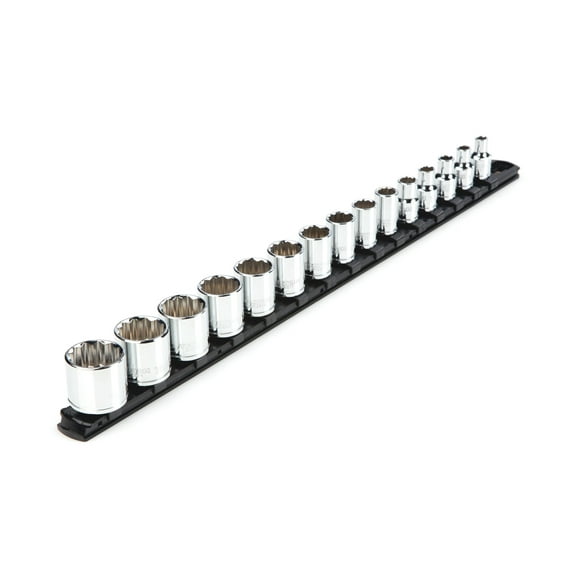 TEKTON 3/8 Inch Drive Shallow 12-Point Socket Set with Rail, 15-Piece (1/4 - 1 in.) | SHD91111