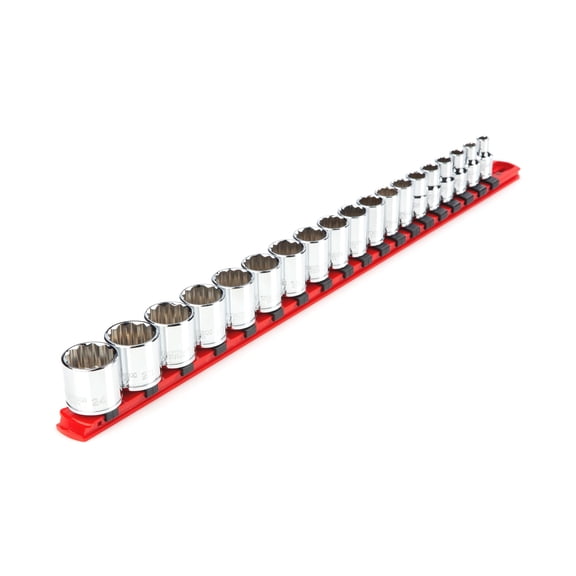 TEKTON 3/8 Inch Drive Shallow 12-Point Socket Set with Rail, 19-Piece (6 - 24 mm) | SHD91112
