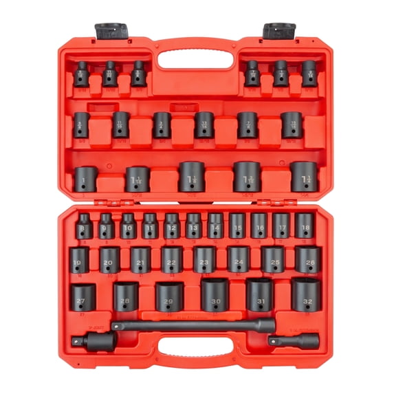 TEKTON 1/2 Inch Drive Shallow 6-Point Impact Socket Set with Case, 45-Piece (5/16 - 1-1/4 in., 8-32 mm) | SID92403